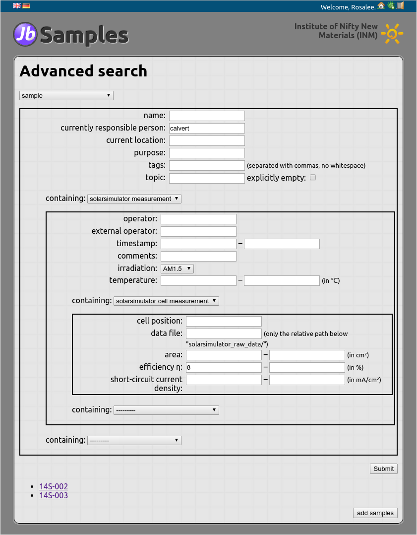 Advanced search screenshot