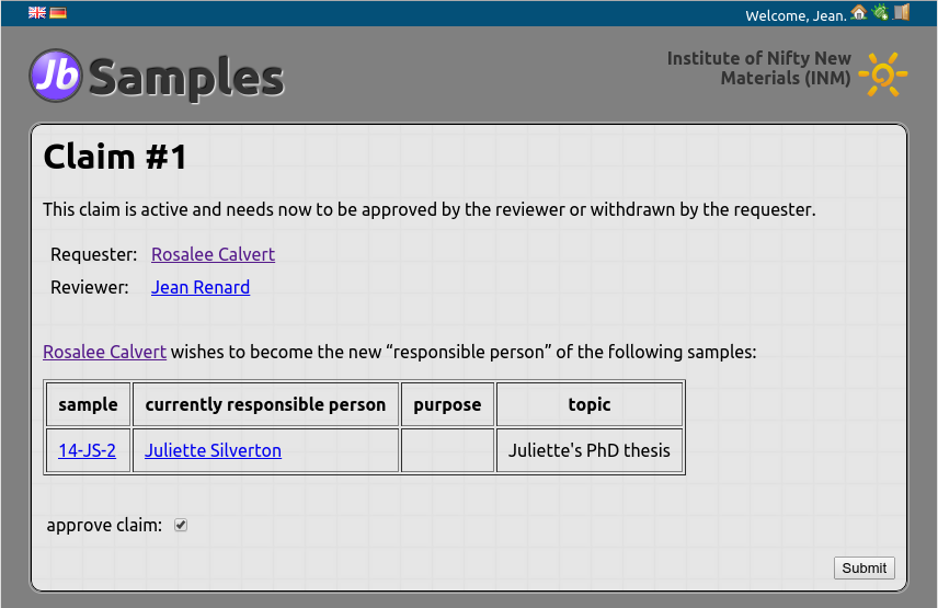Approve sample claim screenshot