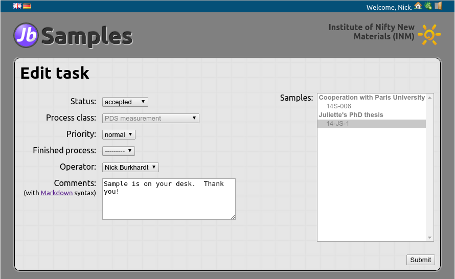 Edit task screenshot