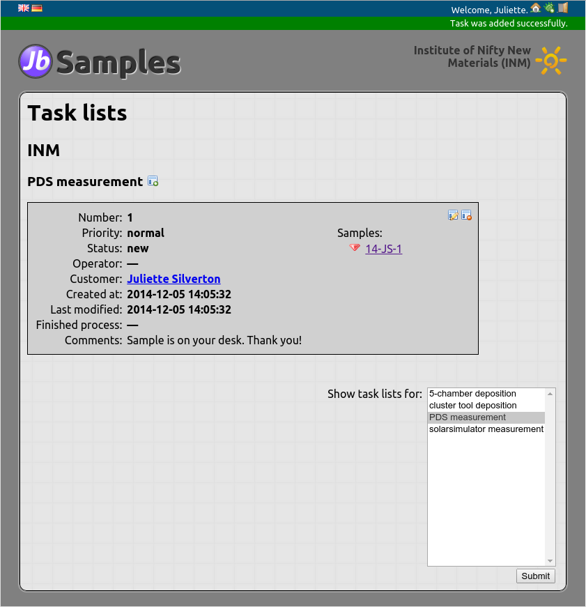 Task lists screenshot